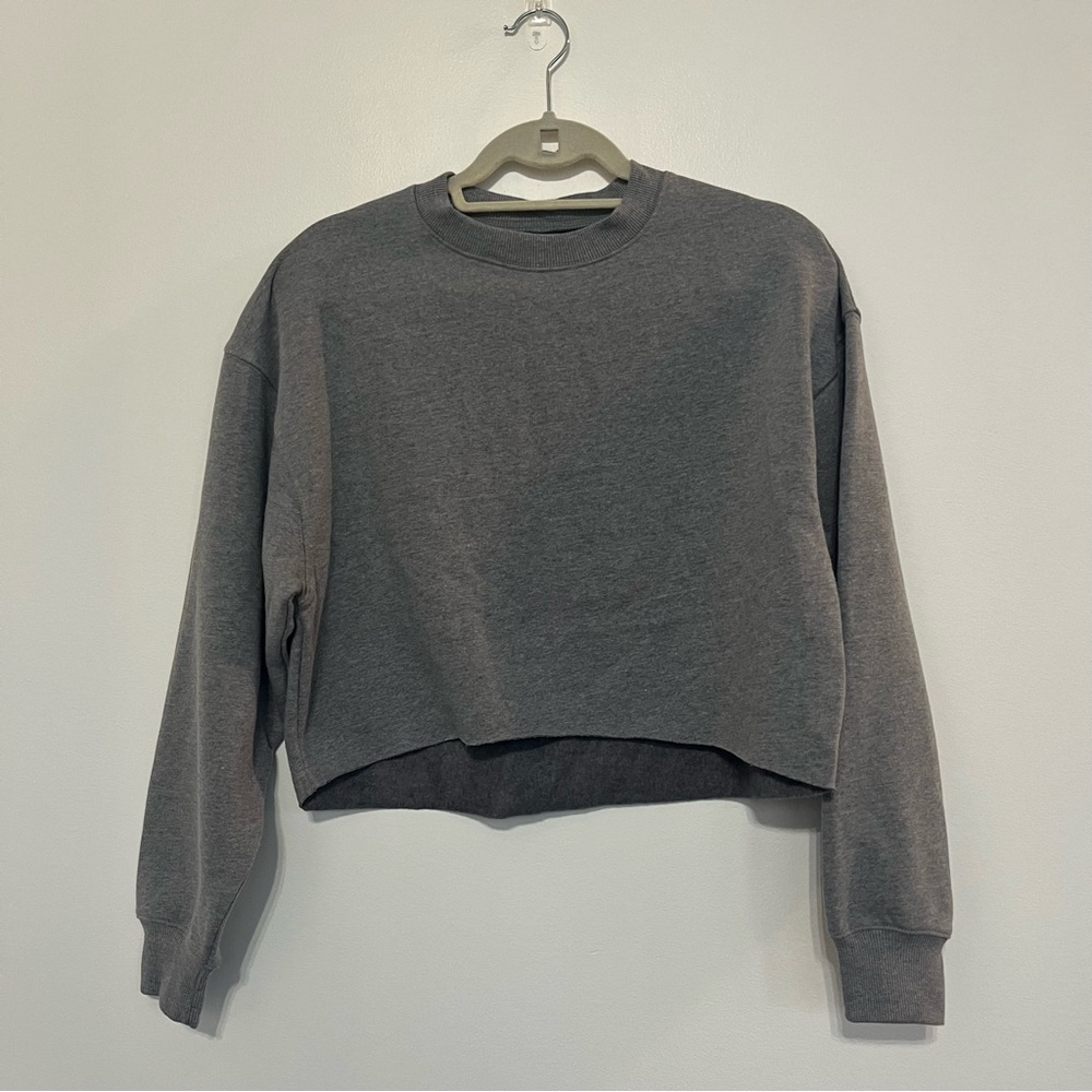 Wild Fable Womens Gray Raw Edge Pullover Cropped Sweatshirt XS